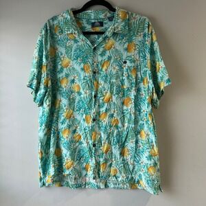 Havana Jim Button Down Shirt Mens XL Teal Pineapple Tropical Good Rayon Short
